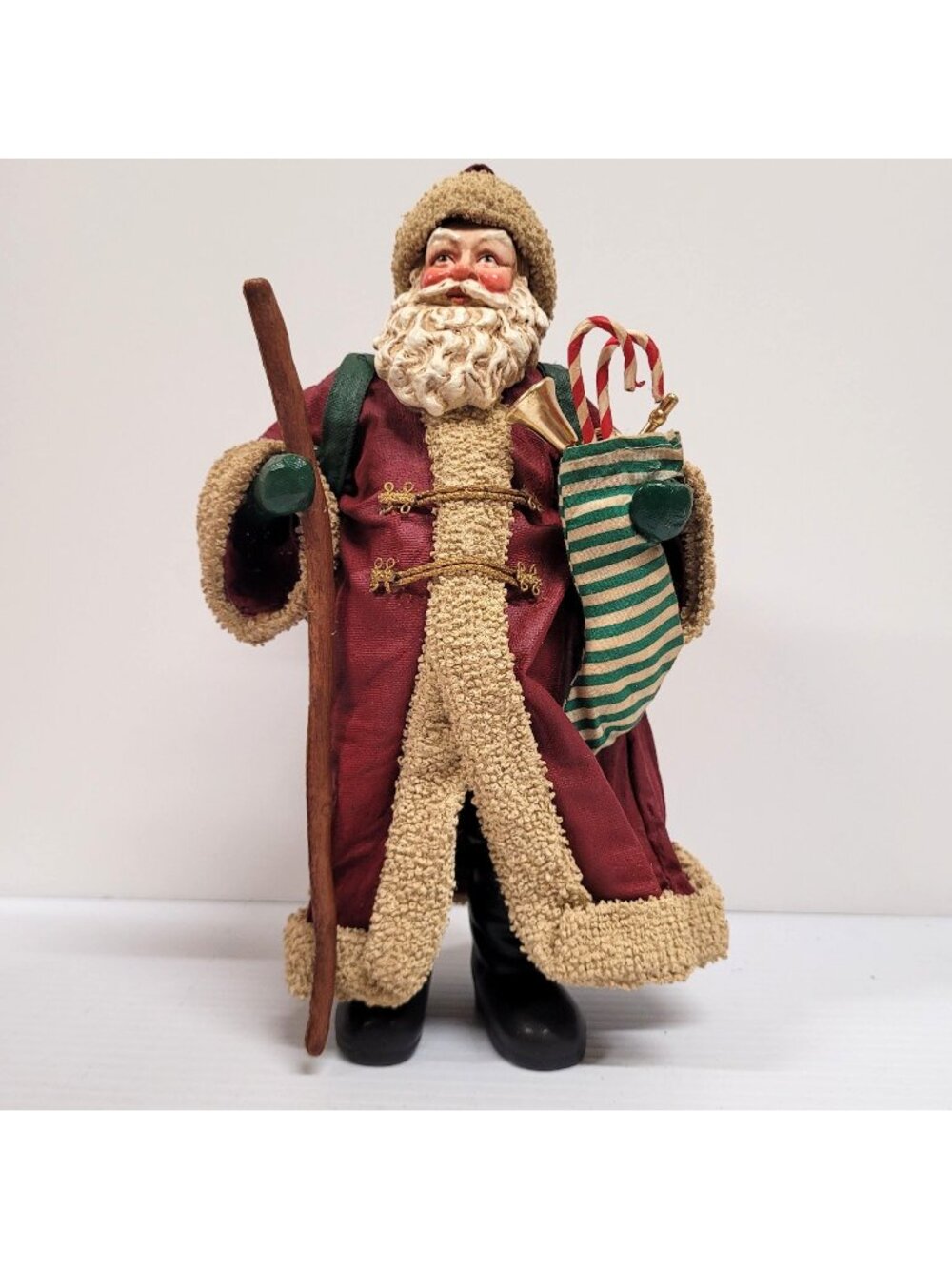 Kurt S Adler 1980S Holiday Tradition Fabric Mache 10'' Santa Staff Stocking
